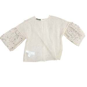 Women’s Zara Basic Sheer Beaded Tulle Top with Wide Sleeves Sz S